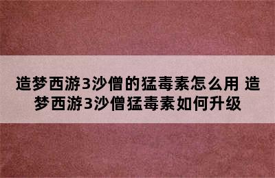 造梦西游3沙僧的猛毒素怎么用 造梦西游3沙僧猛毒素如何升级